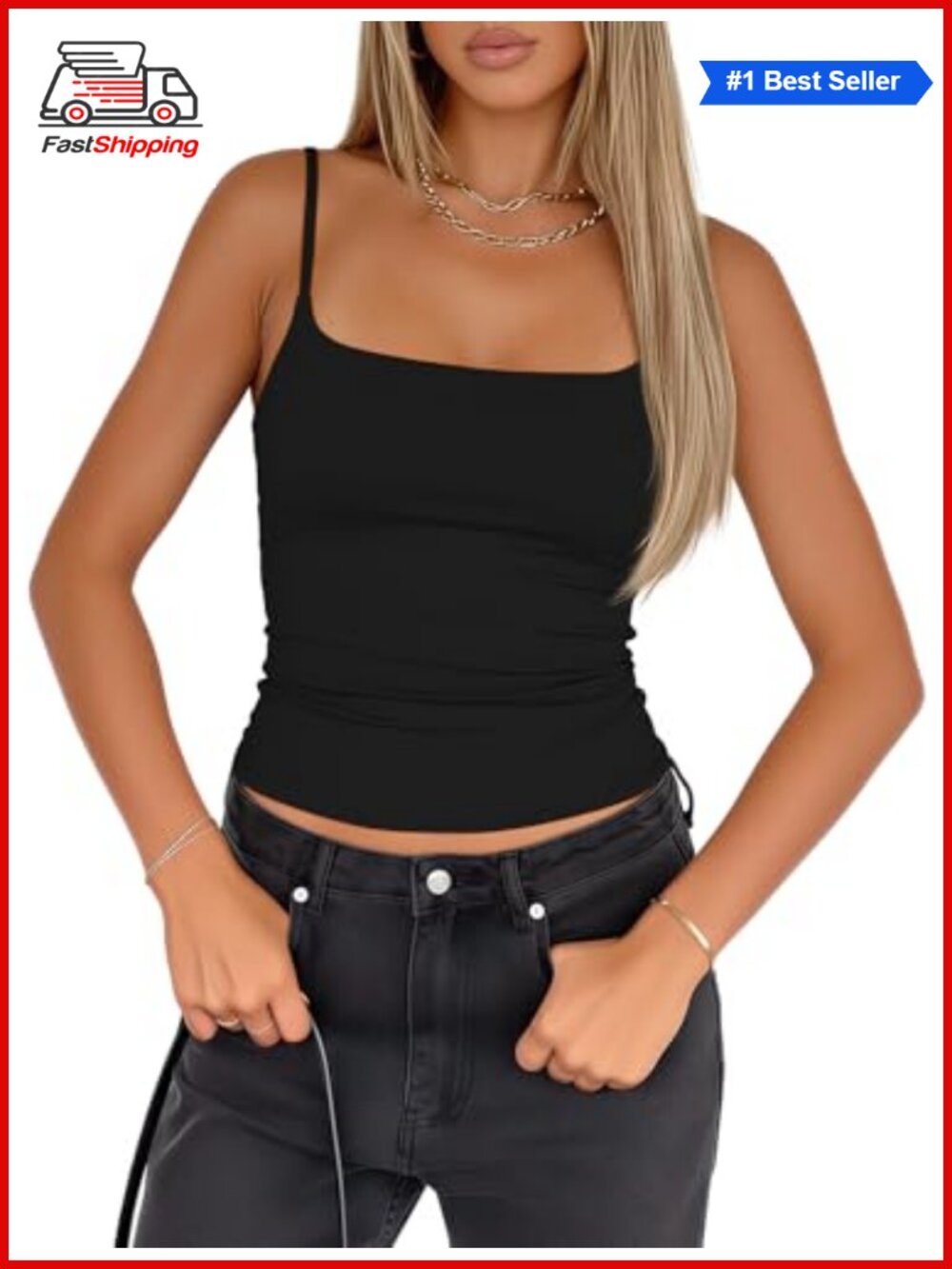 Double Lined Tank Top with Built in Bra Adjustable Spaghetti Strap Camisole